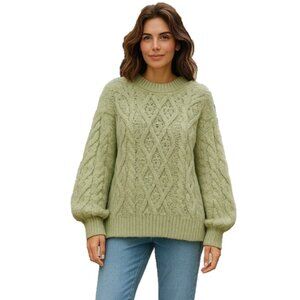 Moon River Chunky Cable Knit Sweater Green Women’s Size M Loose Pullover EUC